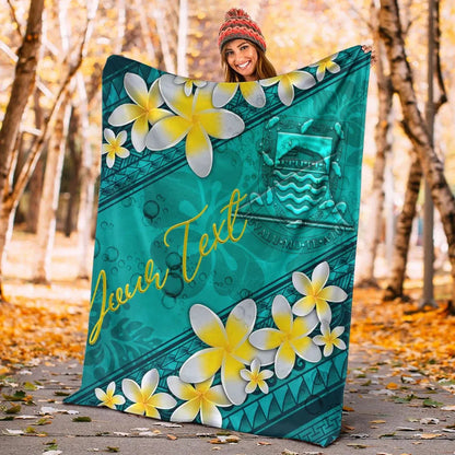 Tuvalu Polynesian Custom Personalised Blanket - Plumeria With Blue Ocean-Myprintsy