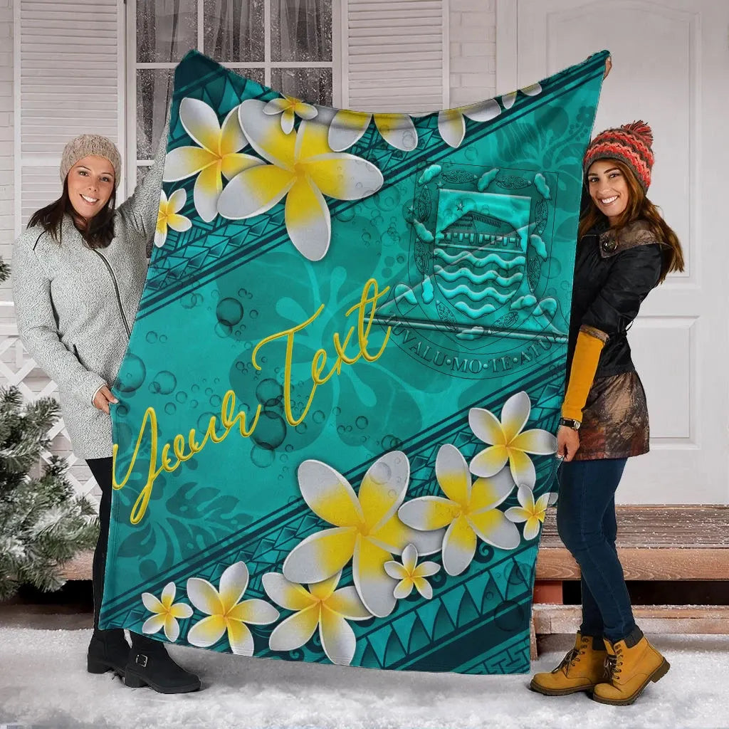 Tuvalu Polynesian Custom Personalised Blanket - Plumeria With Blue Ocean-Myprintsy
