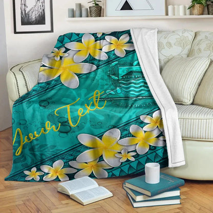 Tuvalu Polynesian Custom Personalised Blanket - Plumeria With Blue Ocean-Myprintsy