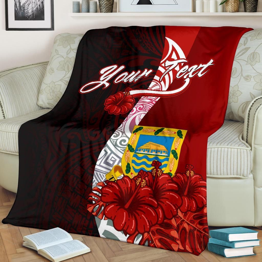 Tuvalu Polynesian Custom Personalised Premium Blanket - Coat Of Arm With Hibiscus-Myprintsy