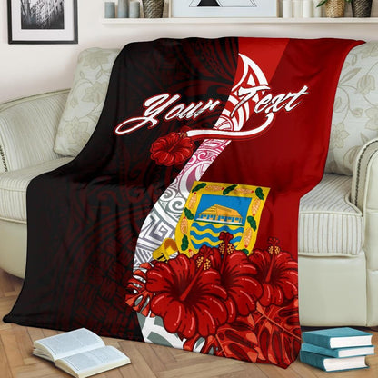 Tuvalu Polynesian Custom Personalised Premium Blanket - Coat Of Arm With Hibiscus-Myprintsy