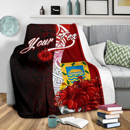 Tuvalu Polynesian Custom Personalised Premium Blanket - Coat Of Arm With Hibiscus-Myprintsy