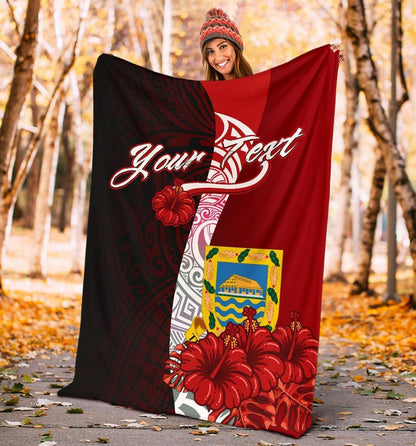 Tuvalu Polynesian Custom Personalised Premium Blanket - Coat Of Arm With Hibiscus-Myprintsy