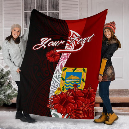 Tuvalu Polynesian Custom Personalised Premium Blanket - Coat Of Arm With Hibiscus-Myprintsy