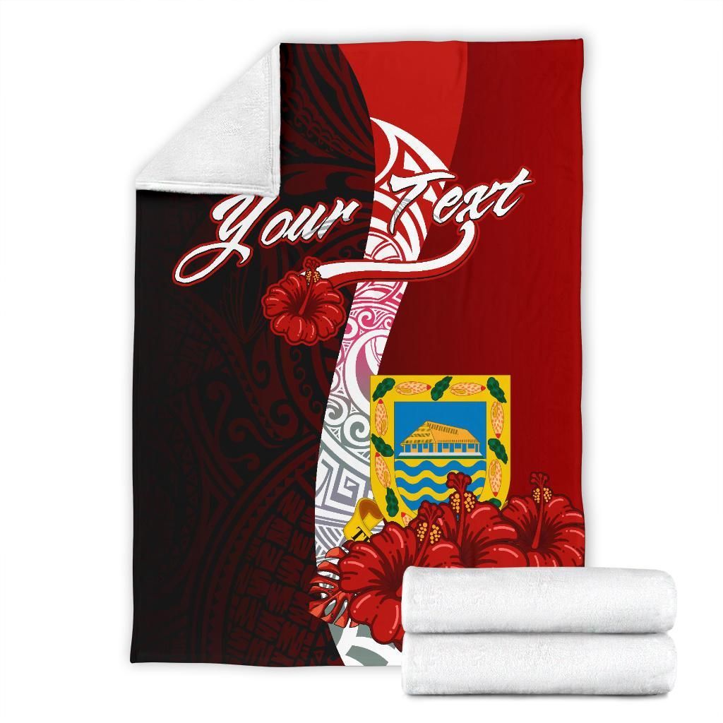 Tuvalu Polynesian Custom Personalised Premium Blanket - Coat Of Arm With Hibiscus-Myprintsy