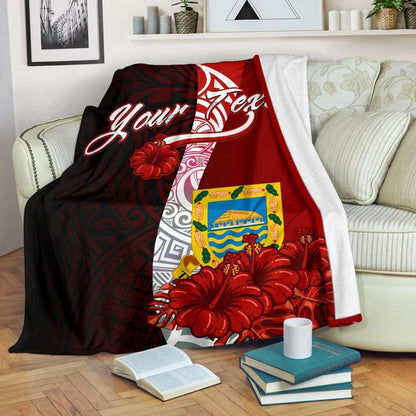Tuvalu Polynesian Custom Personalised Premium Blanket - Coat Of Arm With Hibiscus-Myprintsy