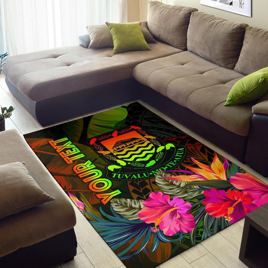 Tuvalu Polynesian Personalised Area Rug - Hibiscus and Banana Leaves-Myprintsy