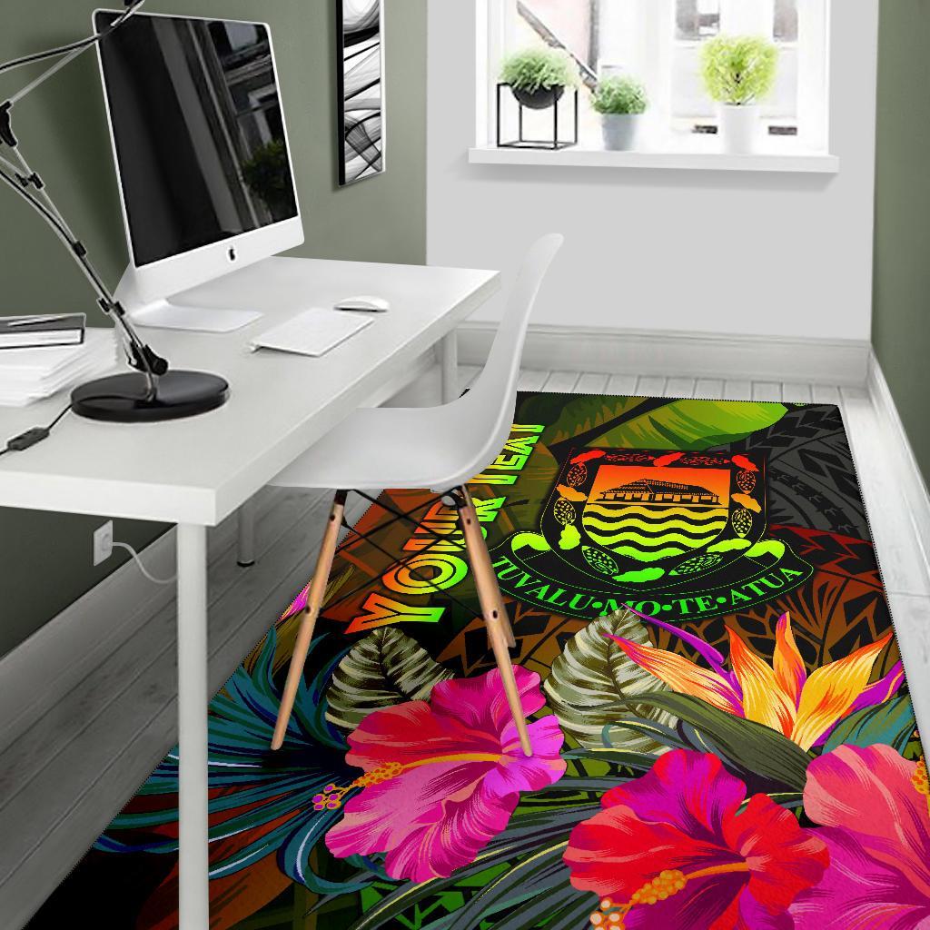 Tuvalu Polynesian Personalised Area Rug - Hibiscus and Banana Leaves-Myprintsy