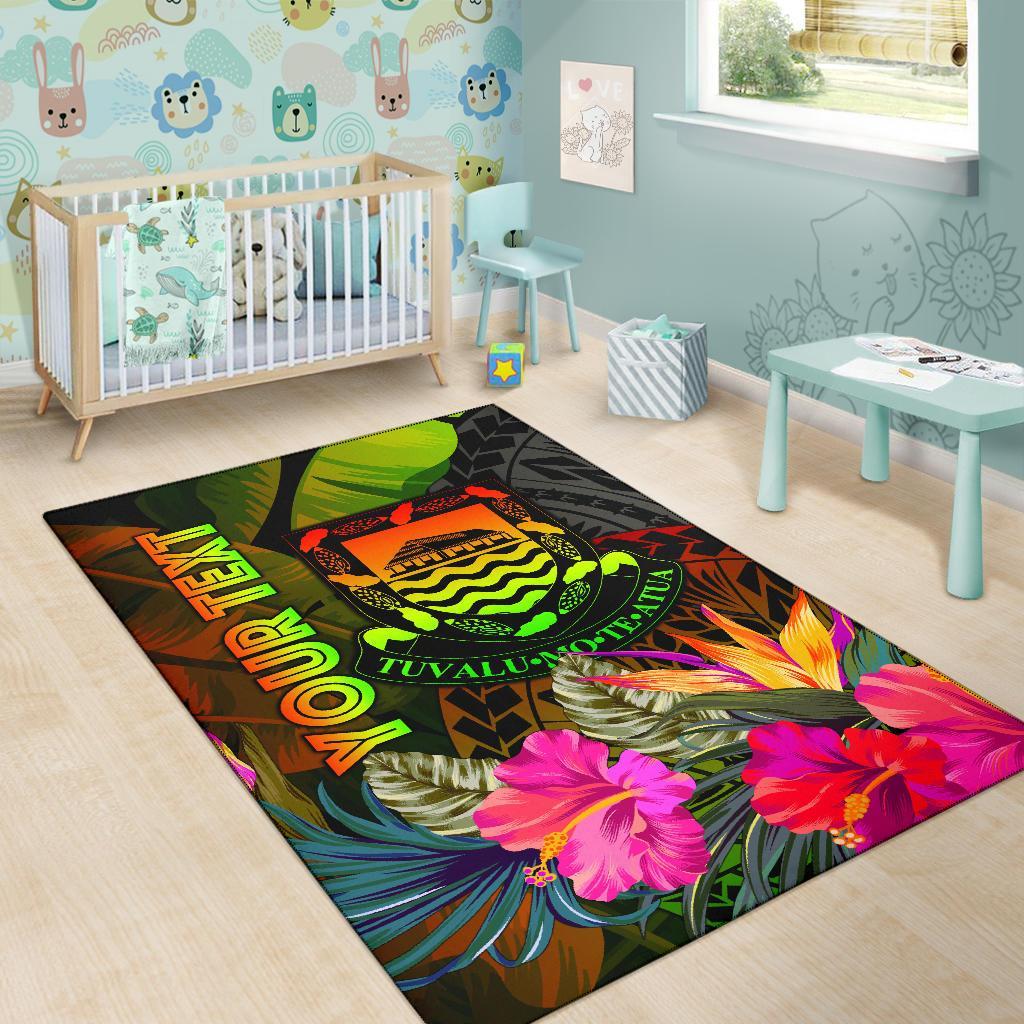 Tuvalu Polynesian Personalised Area Rug - Hibiscus and Banana Leaves-Myprintsy