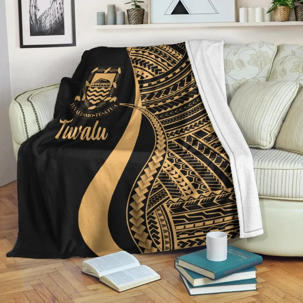 Tuvalu Premium Blanket - Gold Polynesian Tentacle Tribal Pattern-Myprintsy