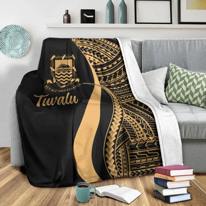 Tuvalu Premium Blanket - Gold Polynesian Tentacle Tribal Pattern-Myprintsy
