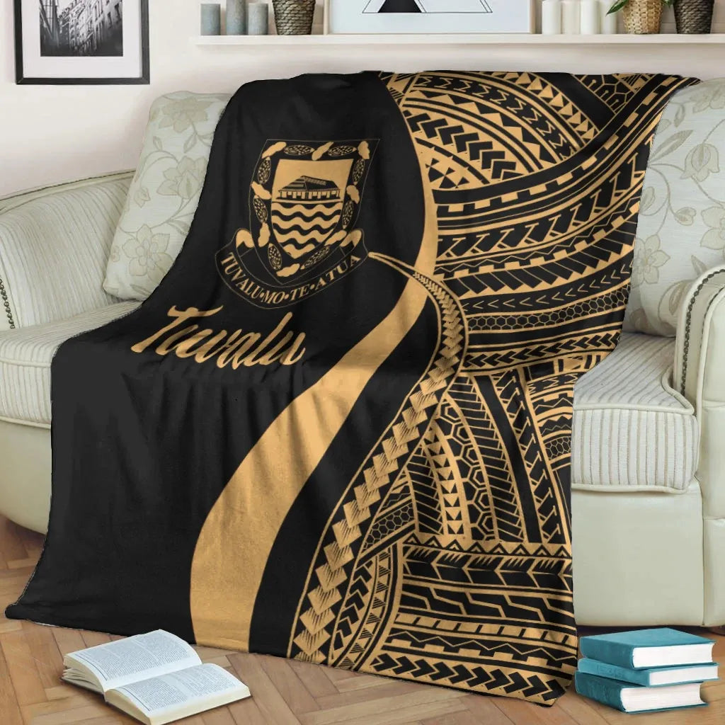 Tuvalu Premium Blanket - Gold Polynesian Tentacle Tribal Pattern-Myprintsy