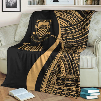 Tuvalu Premium Blanket - Gold Polynesian Tentacle Tribal Pattern-Myprintsy