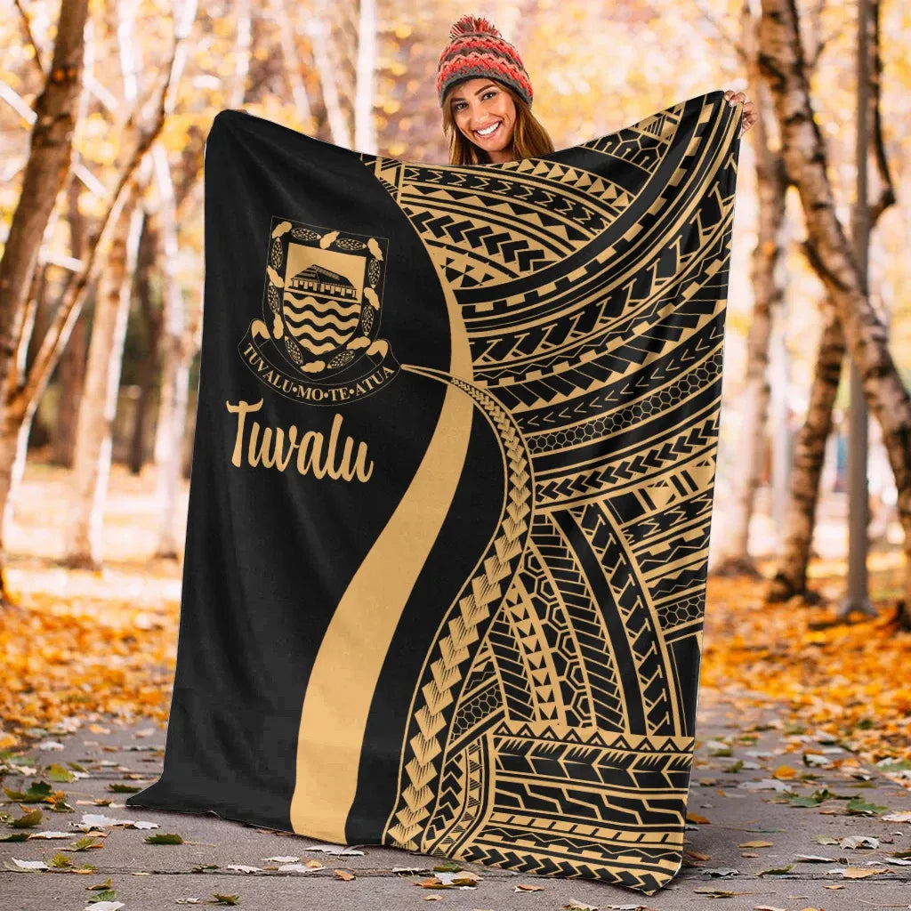 Tuvalu Premium Blanket - Gold Polynesian Tentacle Tribal Pattern-Myprintsy