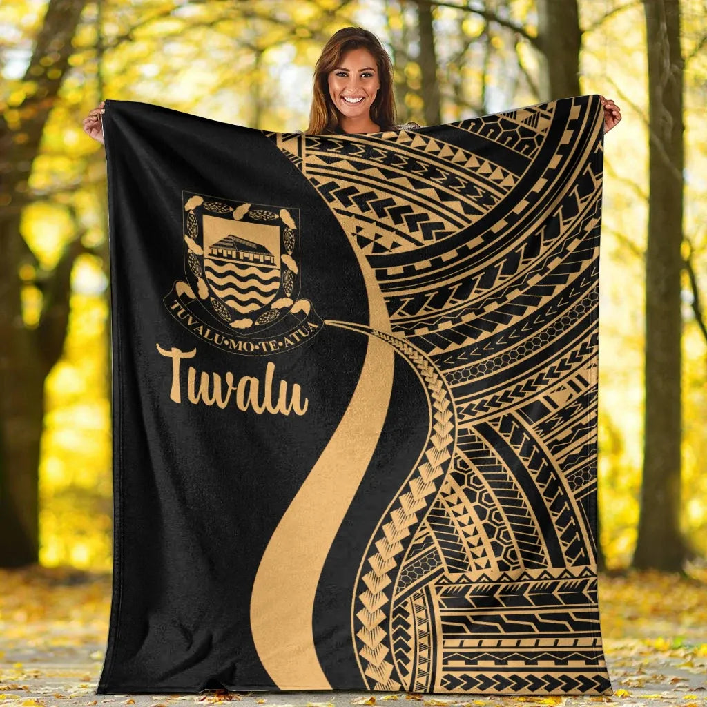 Tuvalu Premium Blanket - Gold Polynesian Tentacle Tribal Pattern-Myprintsy
