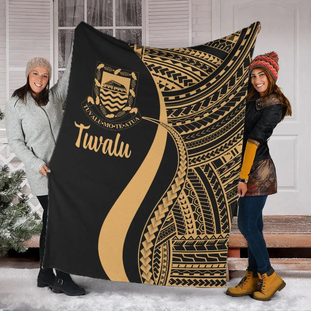 Tuvalu Premium Blanket - Gold Polynesian Tentacle Tribal Pattern-Myprintsy