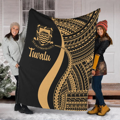 Tuvalu Premium Blanket - Gold Polynesian Tentacle Tribal Pattern-Myprintsy