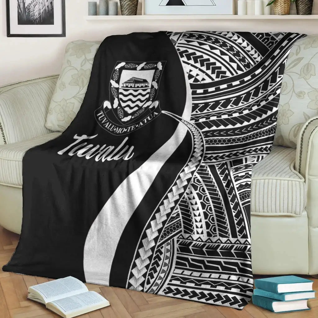 Tuvalu Premium Blanket - White Polynesian Tentacle Tribal Pattern-Myprintsy