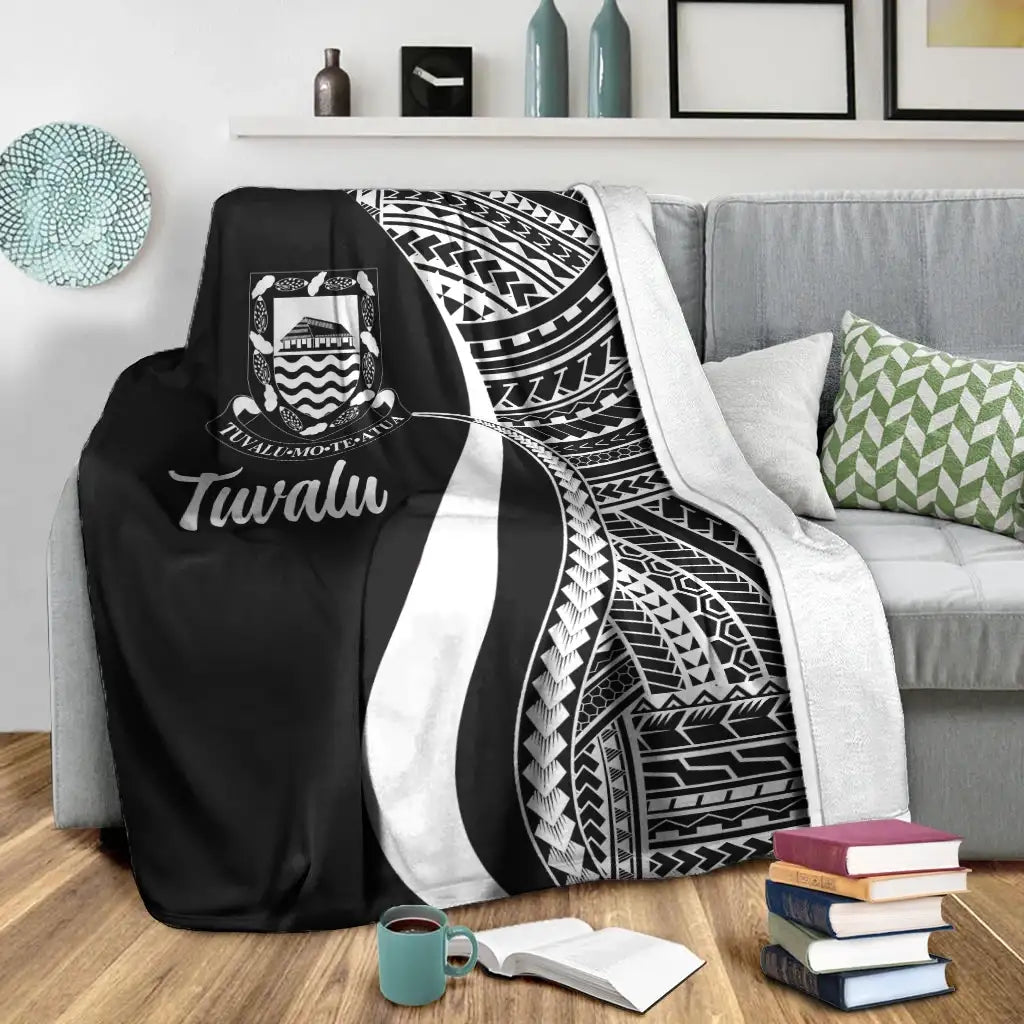 Tuvalu Premium Blanket - White Polynesian Tentacle Tribal Pattern-Myprintsy