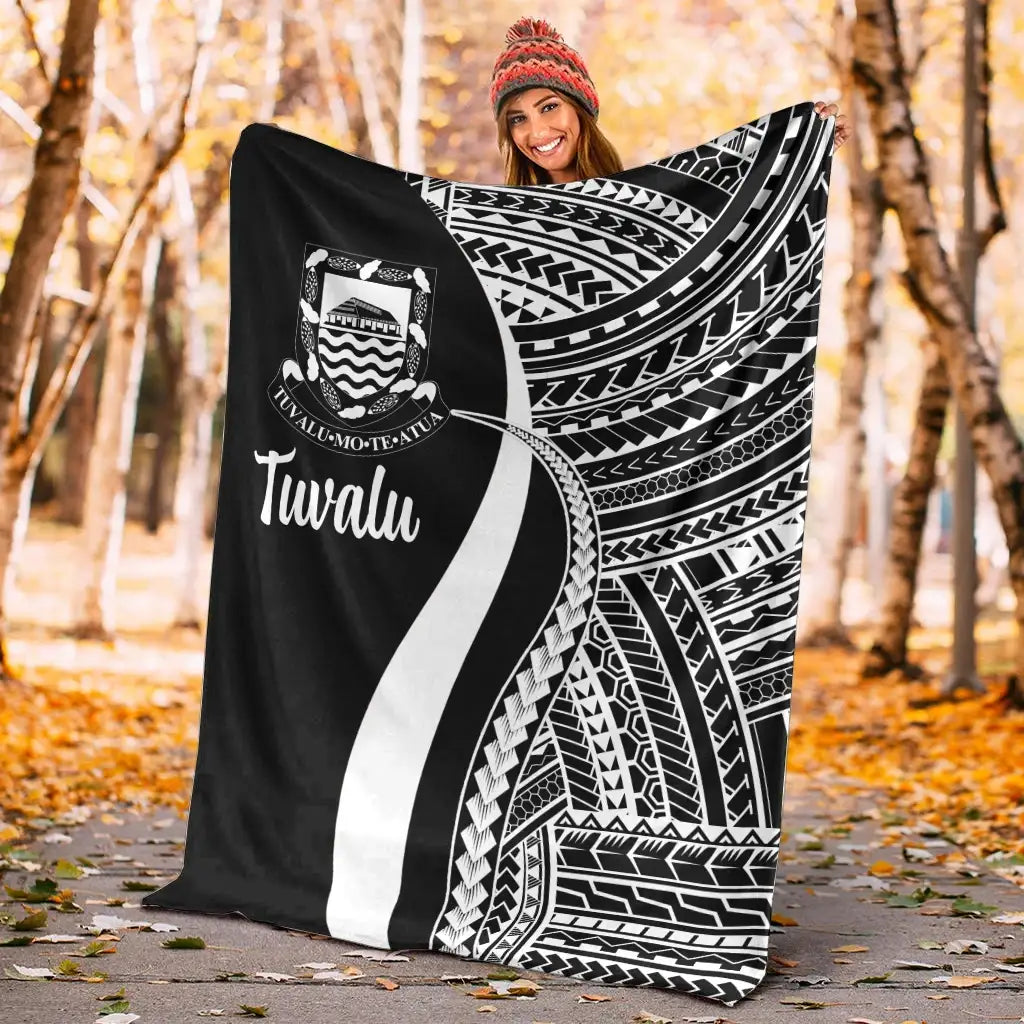Tuvalu Premium Blanket - White Polynesian Tentacle Tribal Pattern-Myprintsy
