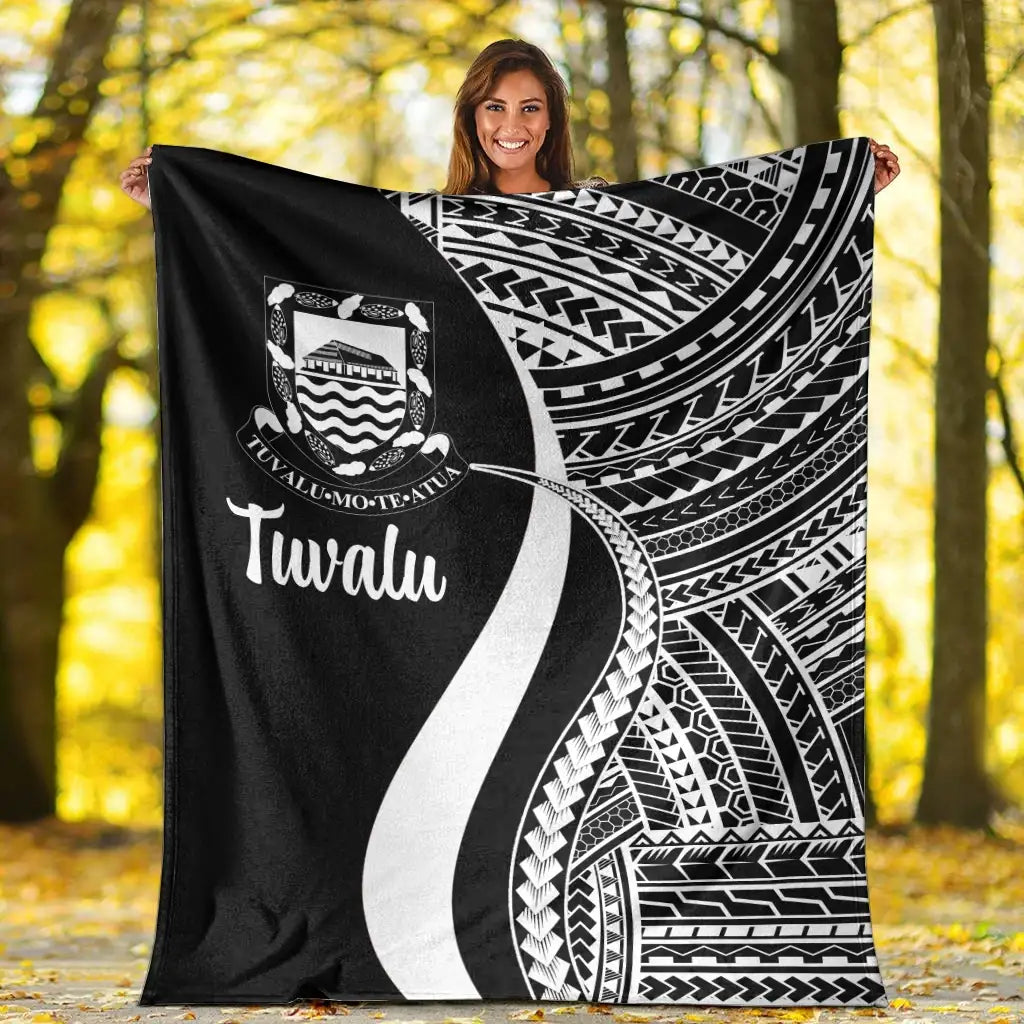 Tuvalu Premium Blanket - White Polynesian Tentacle Tribal Pattern-Myprintsy