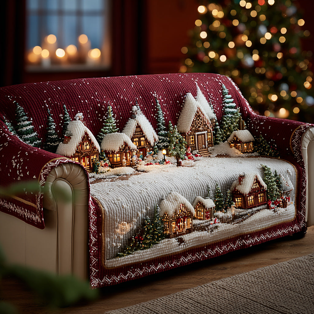 Twinkling Christmas Village Quilted Sofa Cover VTQ-Myprintsy