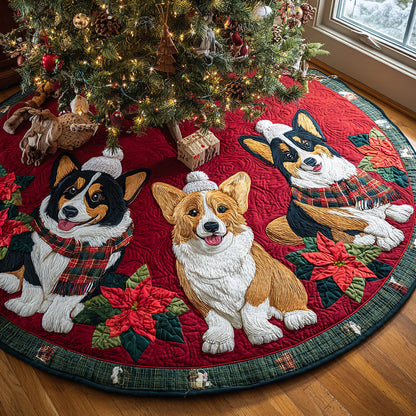 Twinkling Corgi Night Quilted Christmas Tree Skirt-Myprintsy