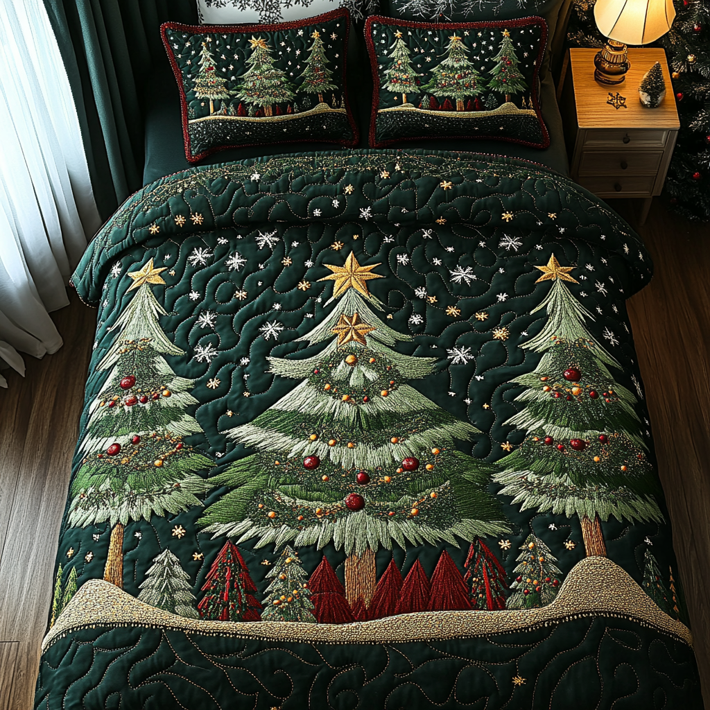 Twinkling Trees -Piece Quilted Bedding Set VTQ-Myprintsy
