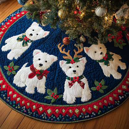 Twinkling Westie Night Quilted Christmas Tree Skirt-Myprintsy