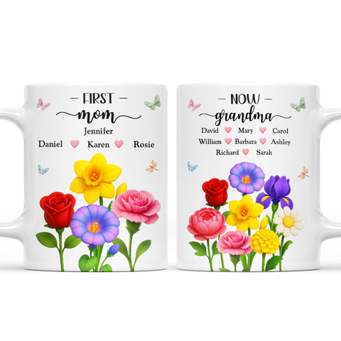 First Mom Now Grandma Floral - Personalized Coffee Mug