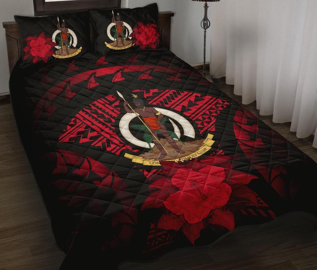 Vanuatu Polynesian Quilt Bed Set Hibiscus Red-Myprintsy
