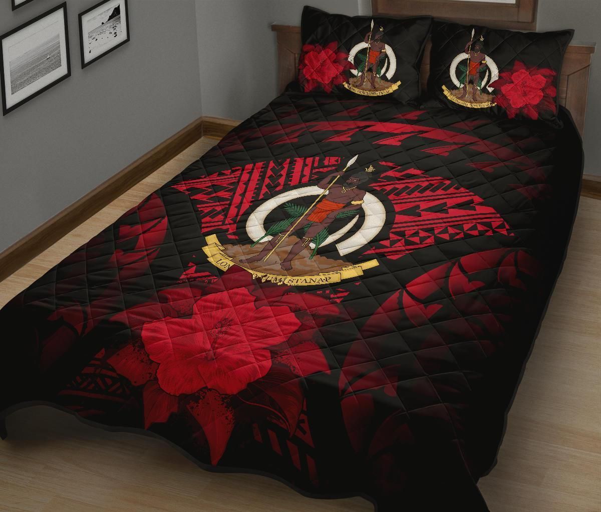 Vanuatu Polynesian Quilt Bed Set Hibiscus Red-Myprintsy