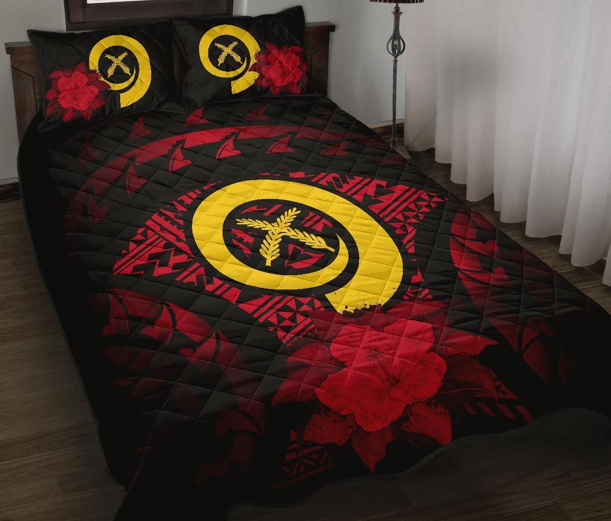 Vanuatu Polynesian Quilt Bed Set Hibiscus Red-Myprintsy