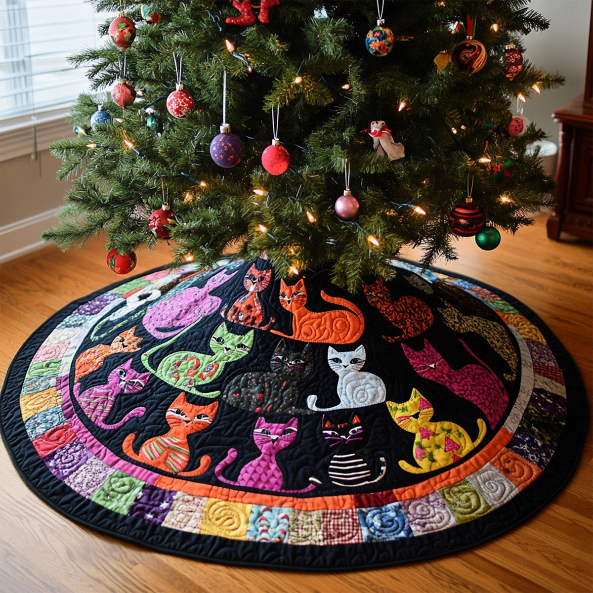 Velvet Paws Quilted Christmas Tree Skirt-Myprintsy