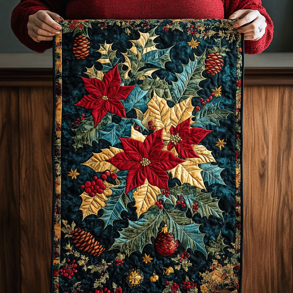 Vibrant Poinsettia Quilted Table Runner VTQ-Myprintsy