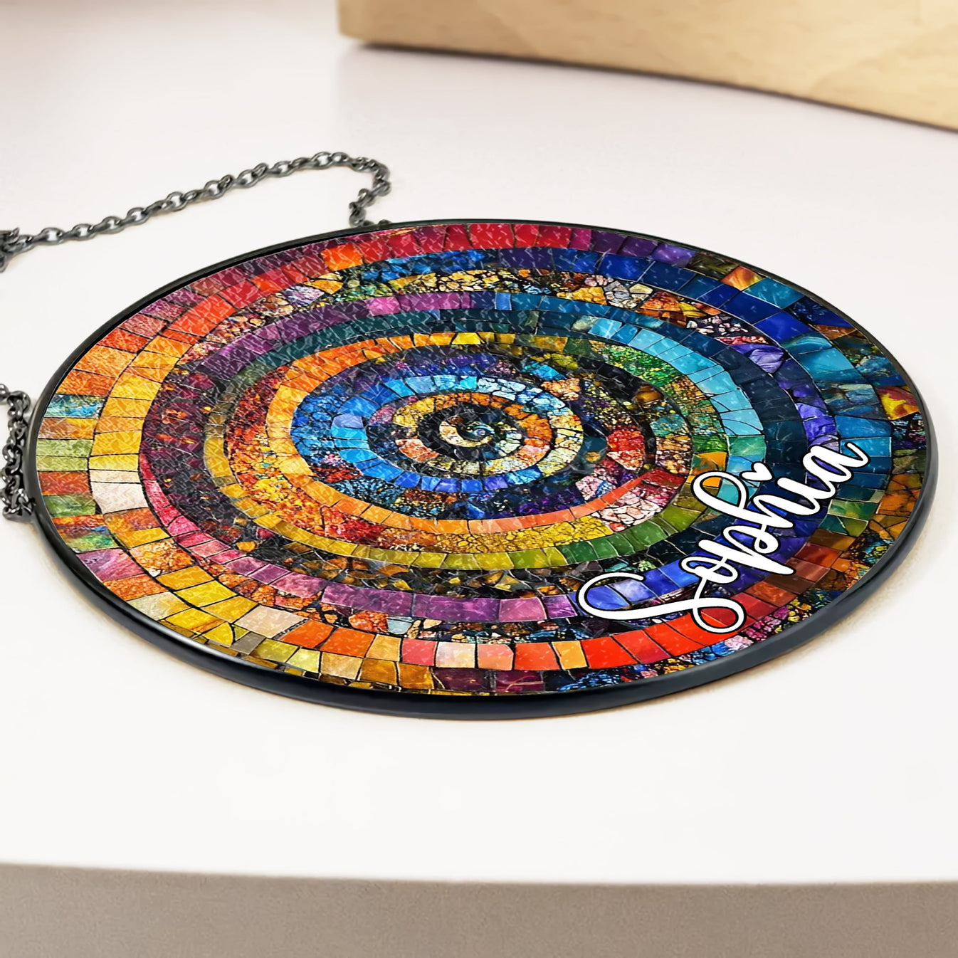 Vibrant Rainbow Spiral - Personalized Stained Glass Hanging Suncatcher-Myprintsy