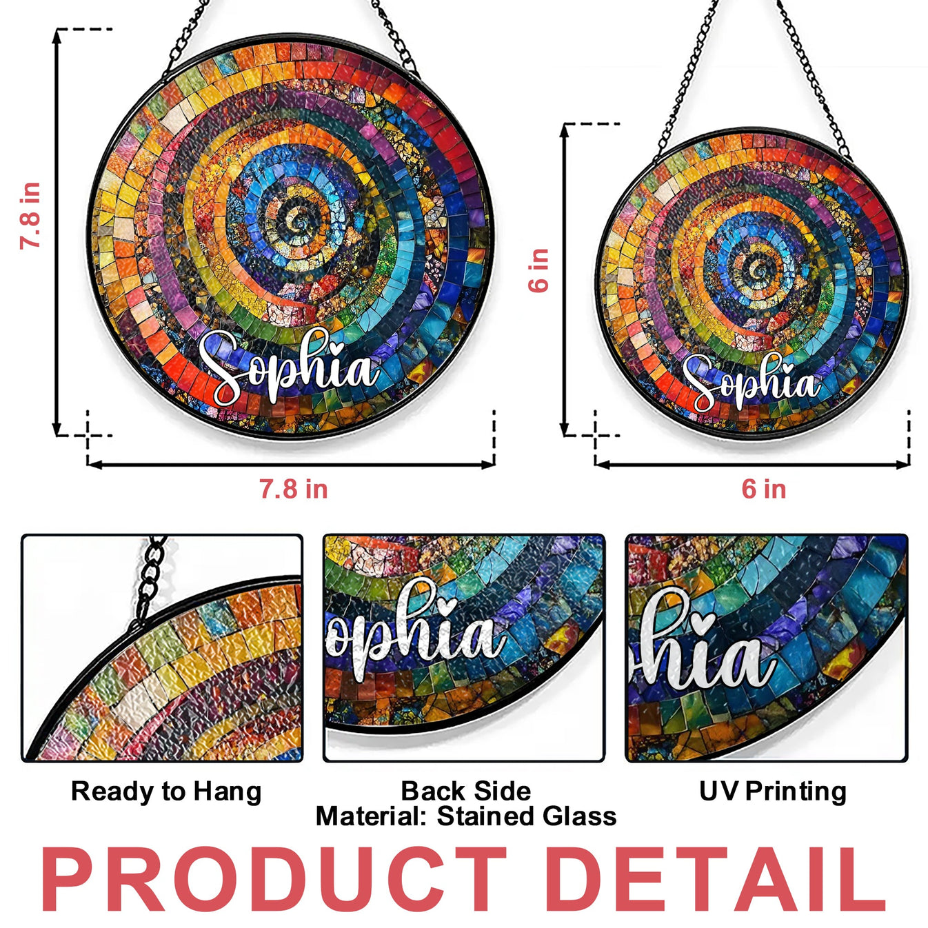 Vibrant Rainbow Spiral - Personalized Stained Glass Hanging Suncatcher-Myprintsy