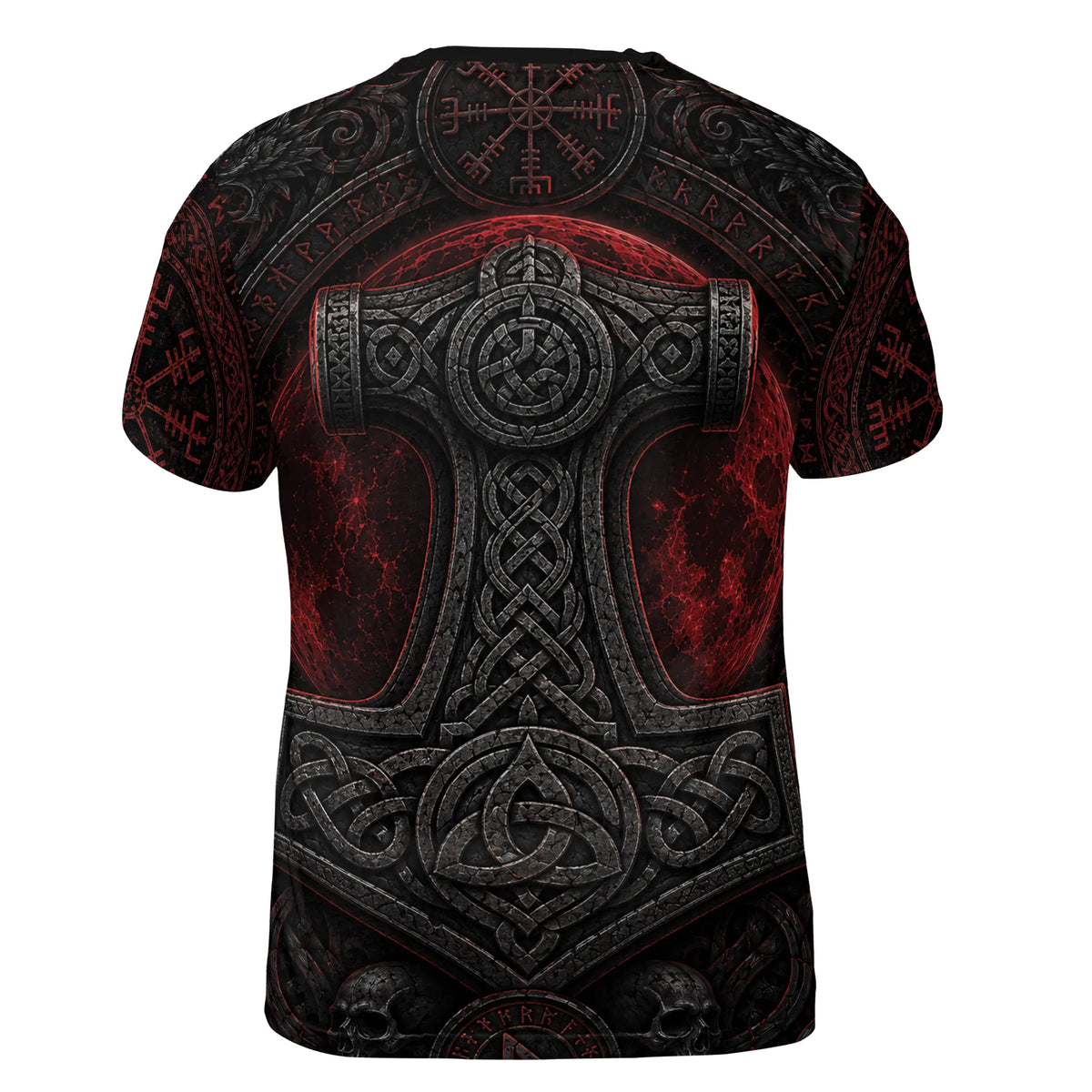 Viking Hoodie – Raven, Mjolnir & Red Moon Norse Design