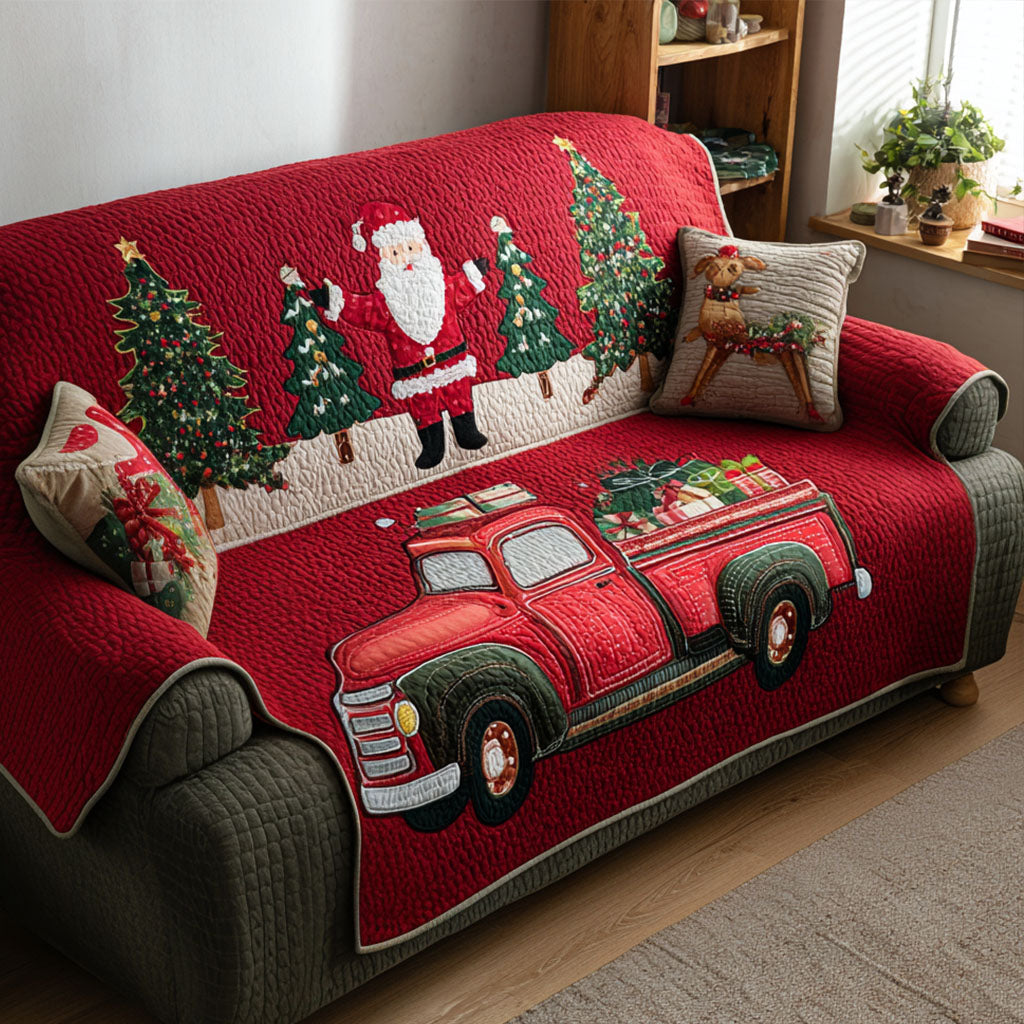 Vintage Christmas Ride Quilted Sofa Cover VTQ-Myprintsy