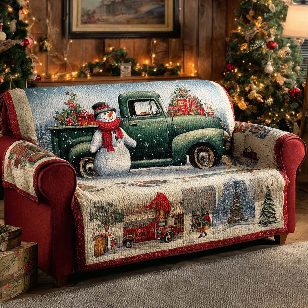 Vintage Truck Snowman Quilted Sofa Cover VTQ-Myprintsy