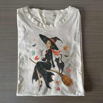 Vintage Witch & Cat - Halloween Shirt-Myprintsy