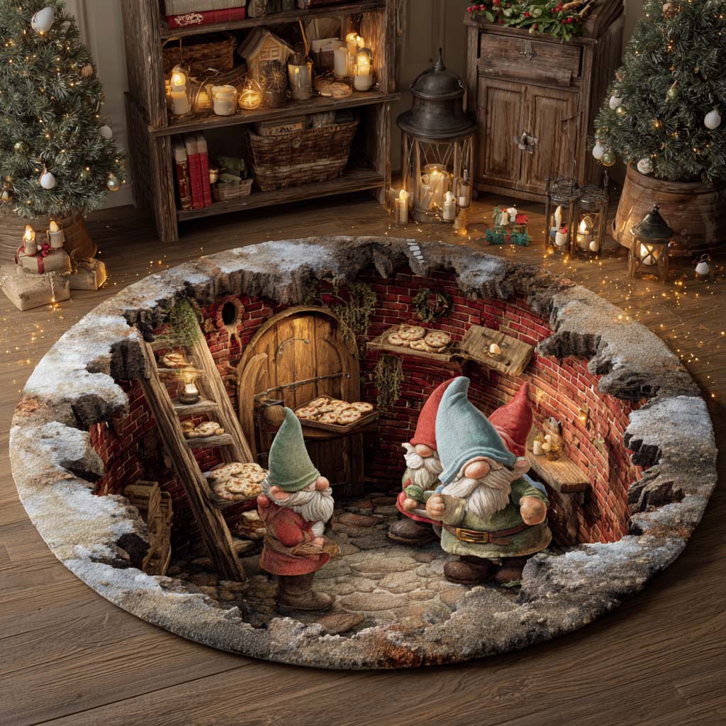 Warm Hearth Gnome Home Round Carpet VTQ-Myprintsy