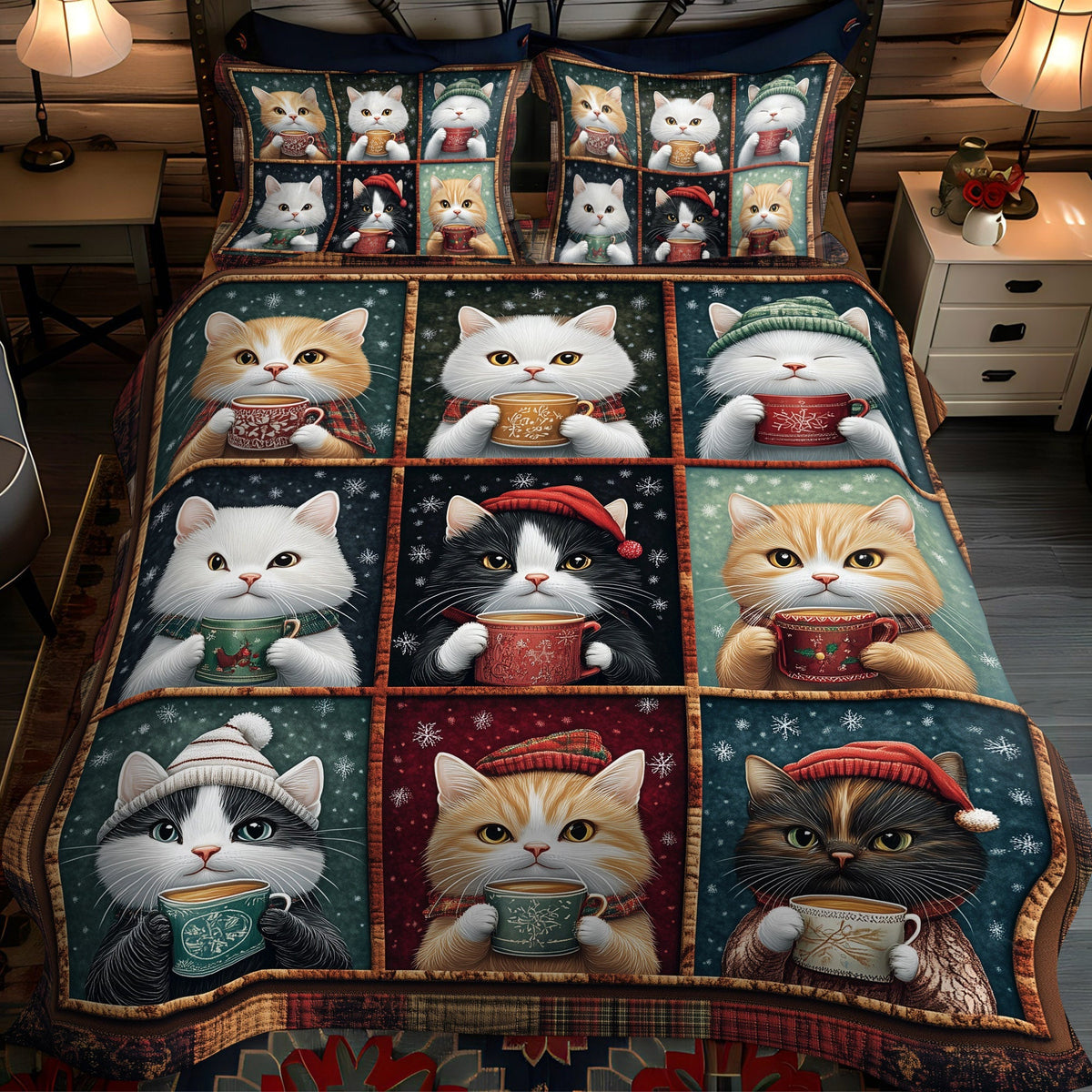 Warm Whiskers -Piece Quilted Bedding Set VTQ-Myprintsy