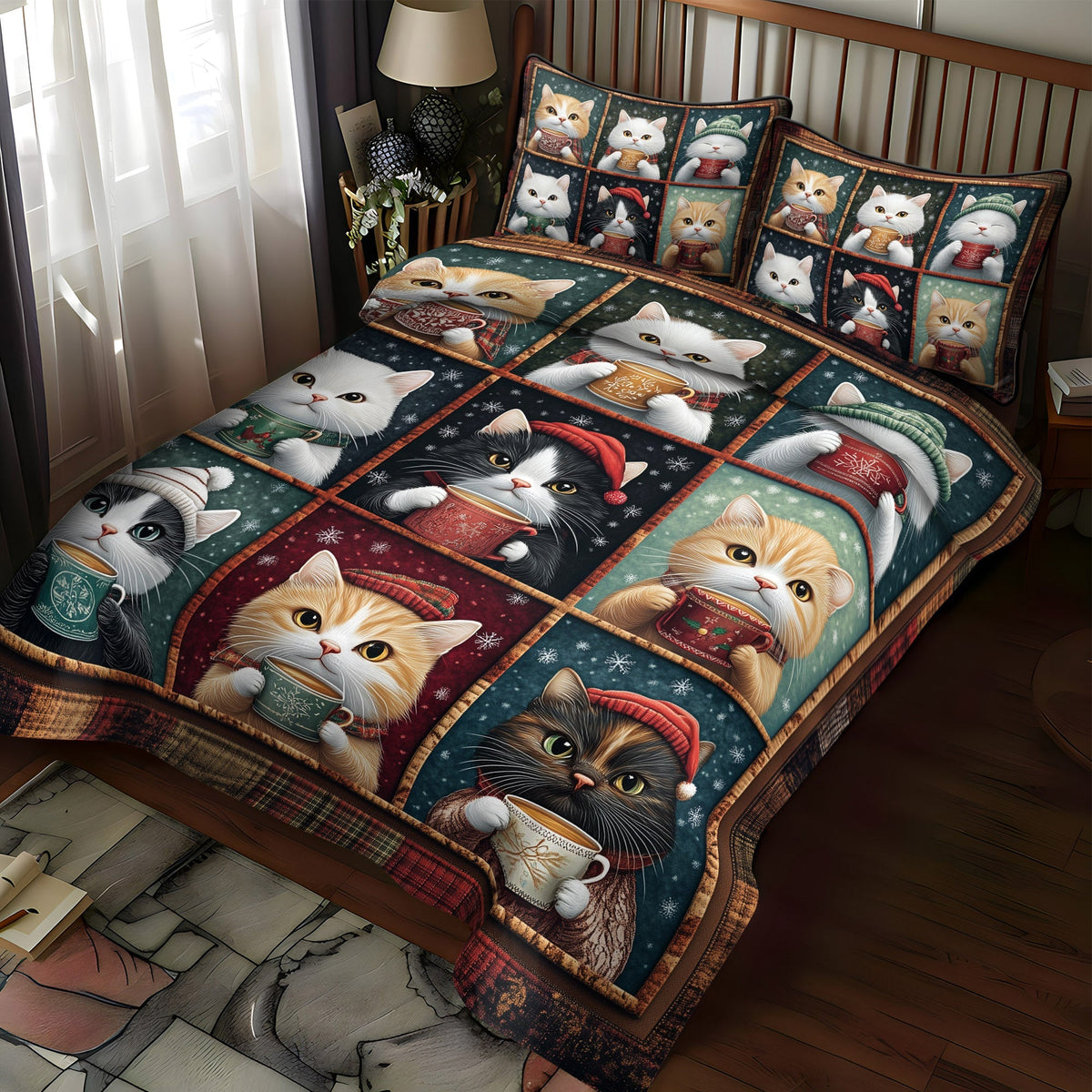 Warm Whiskers -Piece Quilted Bedding Set VTQ-Myprintsy