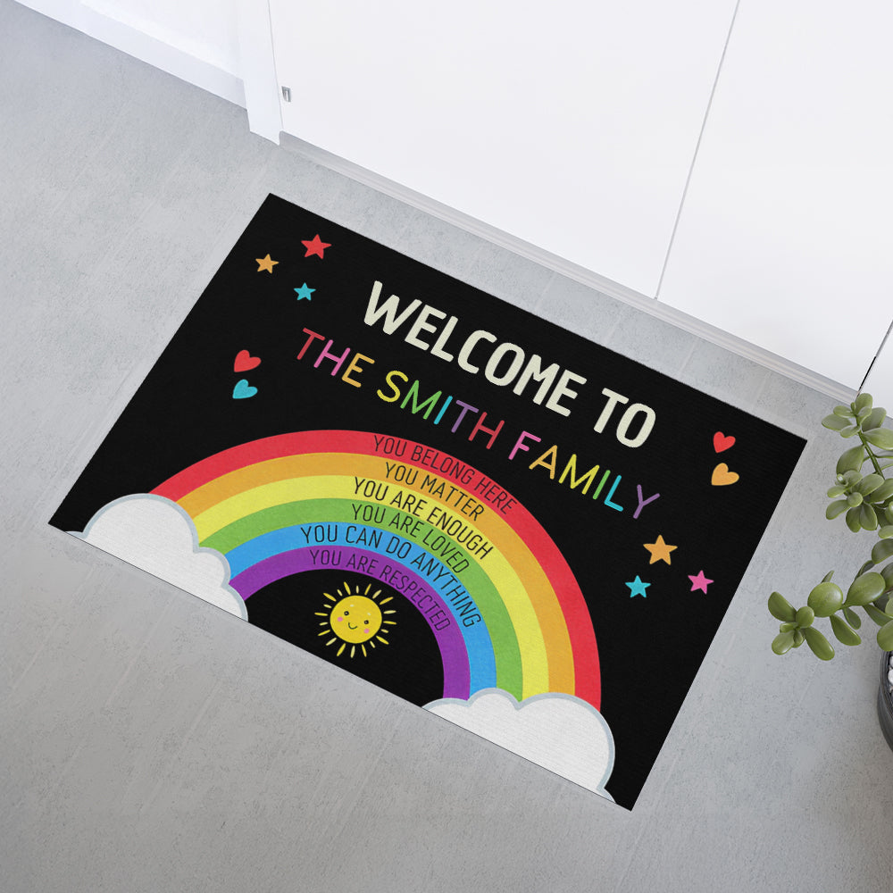 Welcome Rainbow Smile Sun - Personalized Doormat-Myprintsy