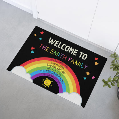 Welcome Rainbow Smile Sun - Personalized Doormat-Myprintsy