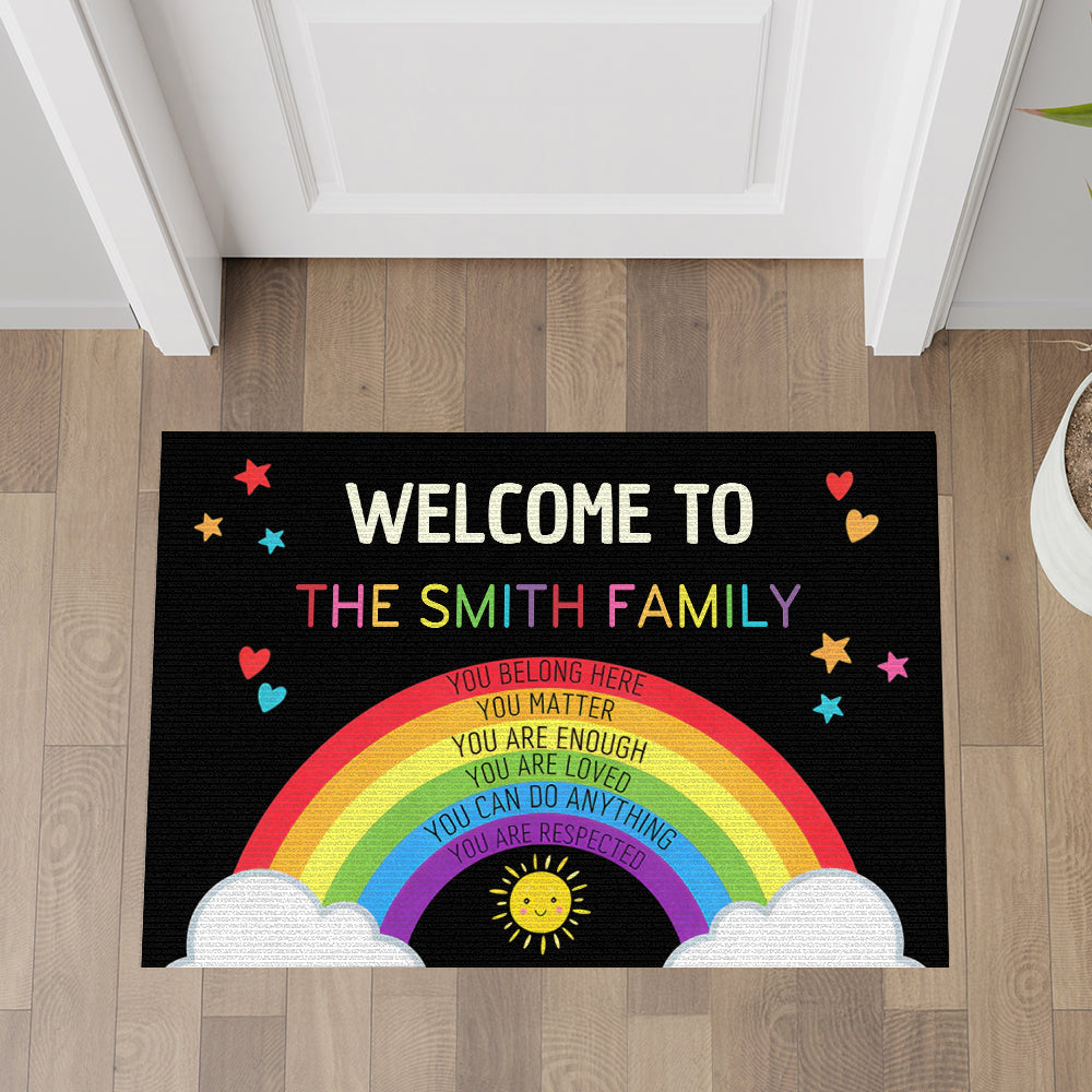 Welcome Rainbow Smile Sun - Personalized Doormat-Myprintsy