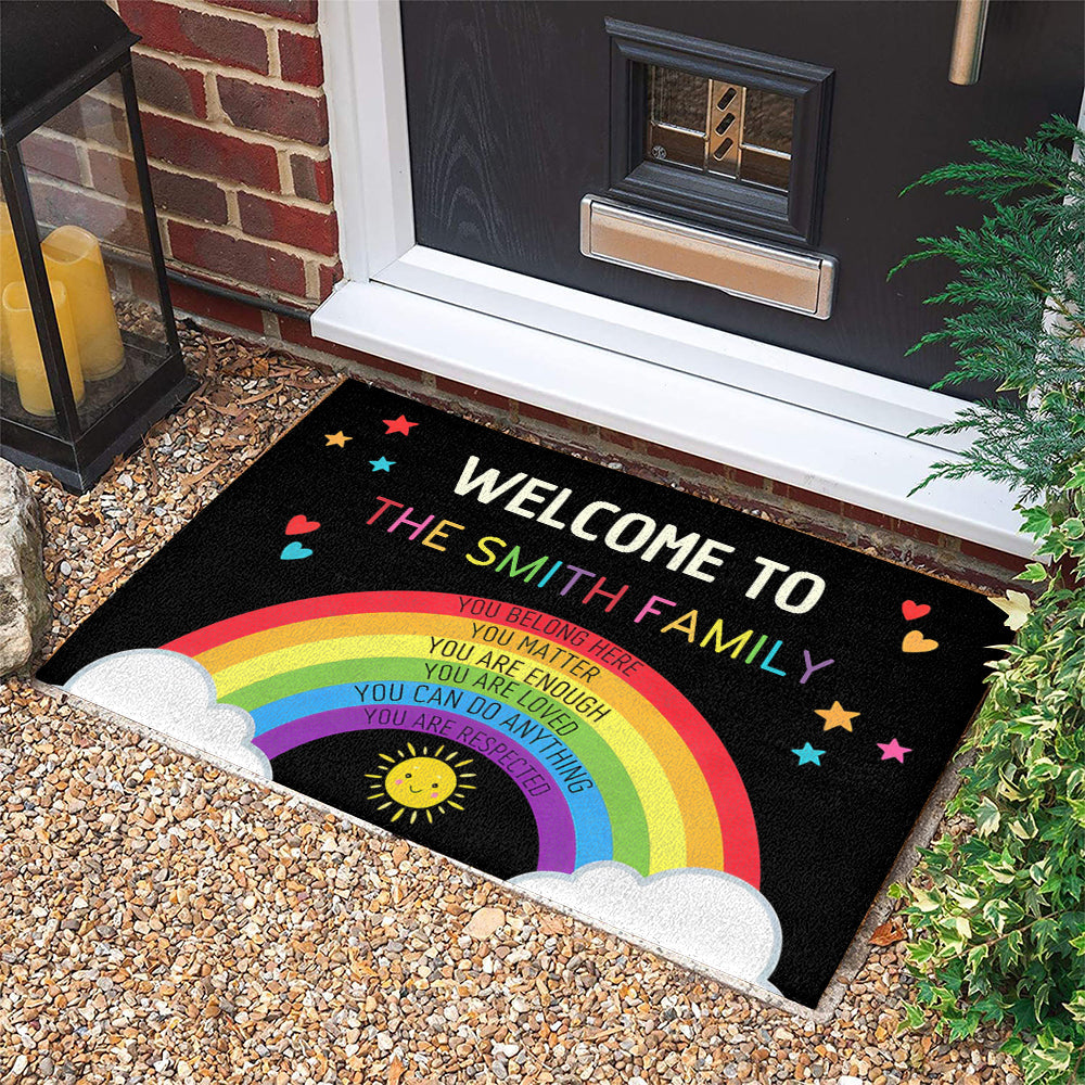Welcome Rainbow Smile Sun - Personalized Doormat-Myprintsy
