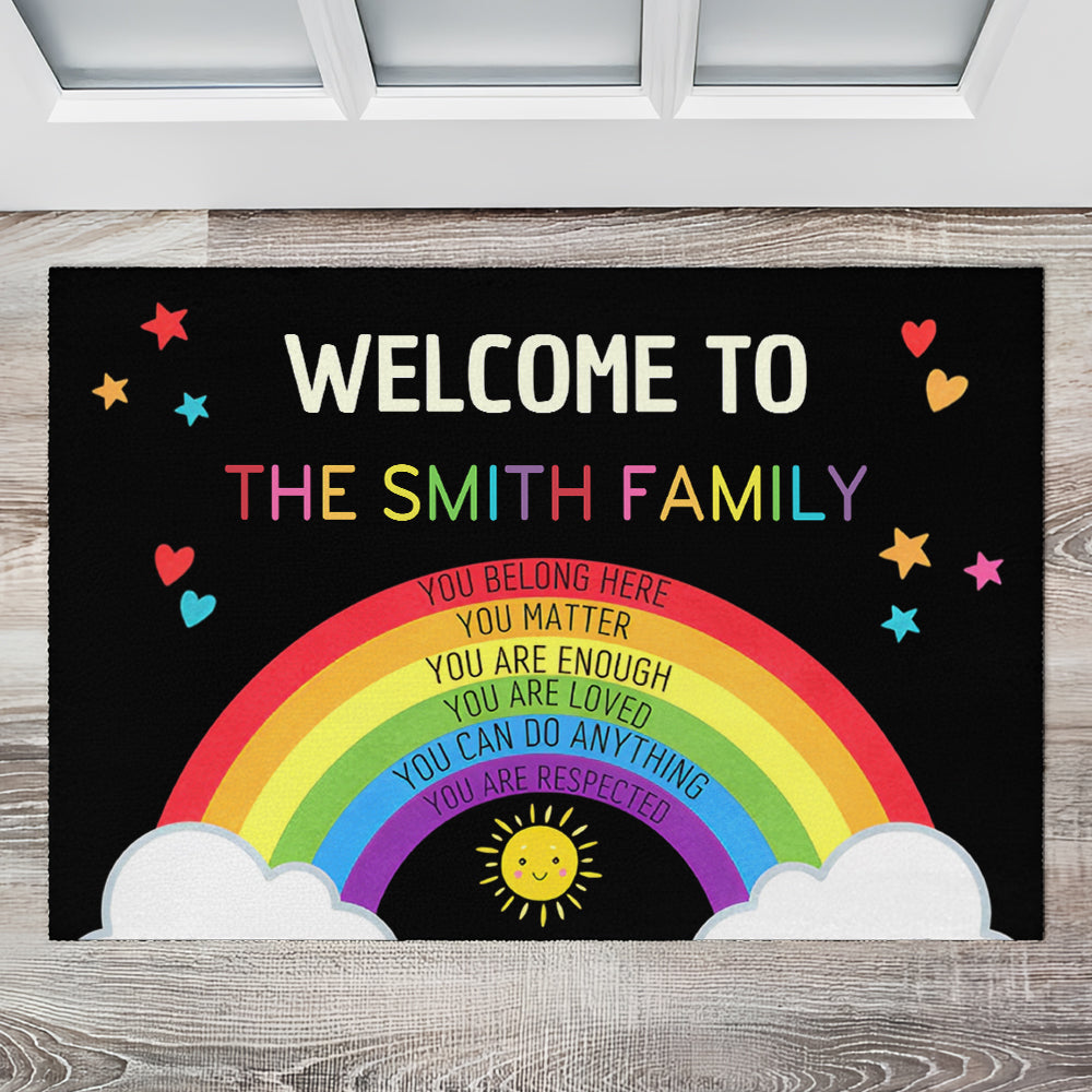 Welcome Rainbow Smile Sun - Personalized Doormat-Myprintsy