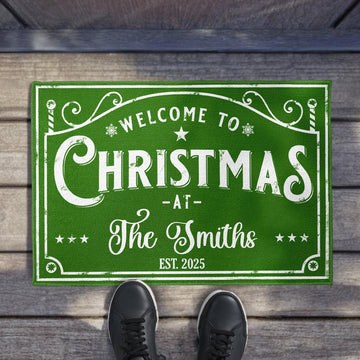 Welcome To Christmas At - Personalized Doormat - Gift For Family and Homeowners-Myprintsy